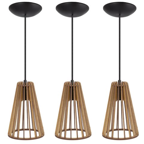 Pendente Luminária Koni Madeira Mdf Desmontada 3 Unidades:rústico