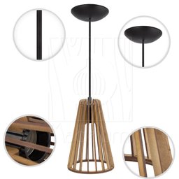 Pendente Luminária Koni Madeira Mdf Desmontada 3 Unidades:rústico - 6