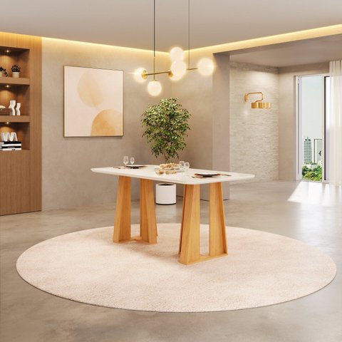 Mesa de Jantar Karen 1700 Tampo Chanfrado 2026 Marrom/Cedro/Off White