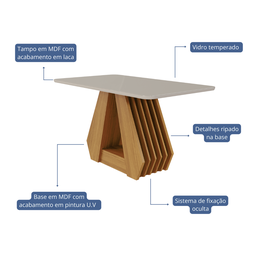 Conjunto Sala de Jantar Mesa Ágata 130x80cm Tampo Vidro/MDF com 4 Cadeiras Clarice - 7 Conjunto Sala de Jantar Mesa Ágata 130x80cm Tampo Vidro/MDF com 4 Cadeiras Clarice - 7