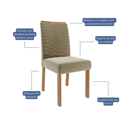 Conjunto Sala de Jantar Mesa Ágata 130x80cm Tampo Vidro/MDF com 4 Cadeiras Clarice - 6 Conjunto Sala de Jantar Mesa Ágata 130x80cm Tampo Vidro/MDF com 4 Cadeiras Clarice - 6