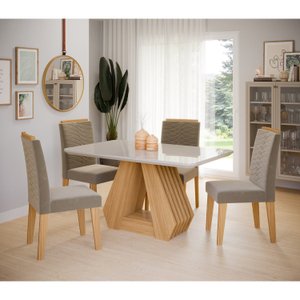 Conjunto Sala de Jantar Mesa Ágata 130x80cm Tampo Vidro/MDF com 4 Cadeiras Clarice 