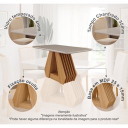 Conjunto Sala de Jantar Mesa Ágata 130x80cm Tampo Vidro/MDF com 4 Cadeiras Clarice  - 5
