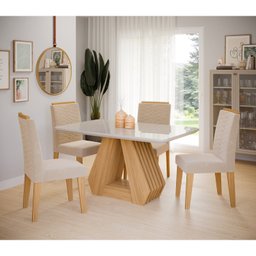 Conjunto Sala de Jantar Mesa Ágata 130x80cm Tampo Vidro/MDF com 4 Cadeiras Clarice  - 1