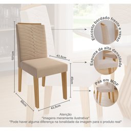 Conjunto Sala de Jantar Mesa Ágata 130x80cm Tampo Vidro/MDF com 4 Cadeiras Clarice  - 4