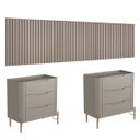 Ver imagem 4 de Conjunto Cabeceira Super King 400cm C/ 2 Mesas de Cabeceira Cor:grigio com Dourado