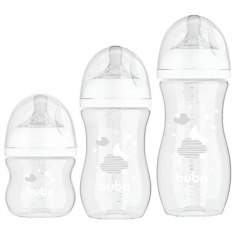 Kit 3 Mamadeira Easy Flow Nuvem Branca 120ml/270ml/330ml Anticolica Buba