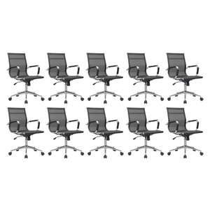 Kit 10 Cadeiras de Escritório Diretor Eames em Tela - Preta