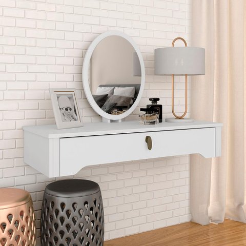 Penteadeira Suspensa com Espelho Paola Branco - Móveis Arapongas Branco