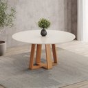 Ver imagem 1 de Mesa de Jantar 6 Lugares 140cm Tampo MDF e Vidro Redonda Lisa