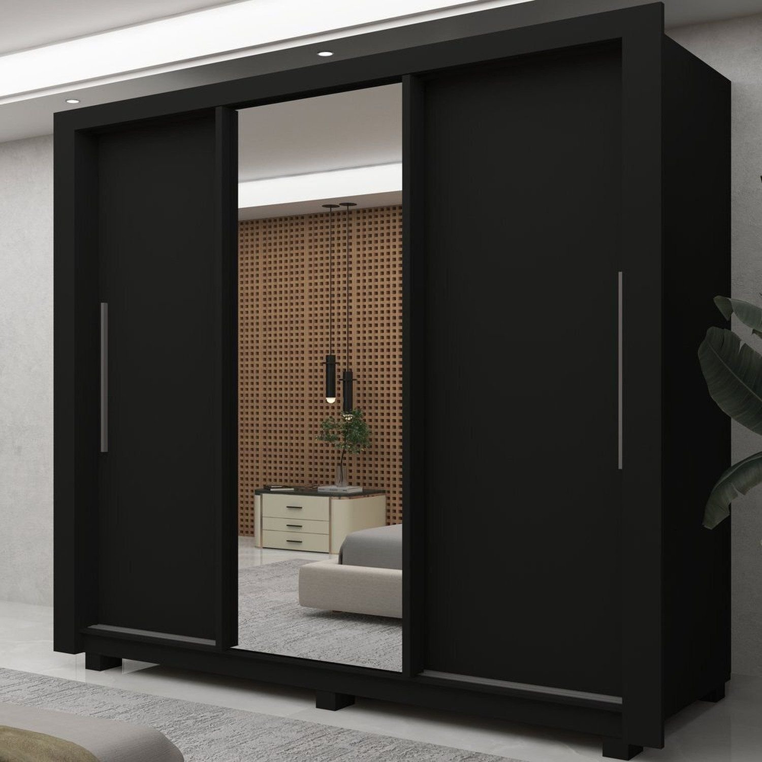 Guarda-Roupa Casal 3 Portas com 2 Gavetas com 1 Porta Espelho com Pés 100% MDF Roma Yescasa
