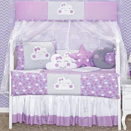 Kit Protetor Berço Céu Lua Nuvem Gota Menina Lilás 12 Peças - 1