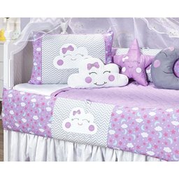 Kit Protetor Berço Céu Lua Nuvem Gota Menina Lilás 12 Peças - 4