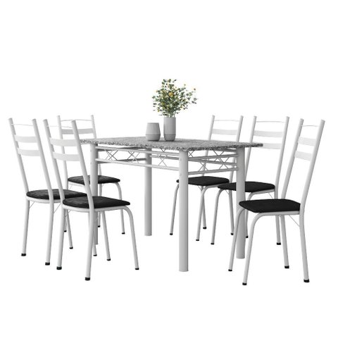 Conjunto de Mesa Sala de Jantar Leia com 6 Cadeiras Tubular Granito 1,40m Artefamol