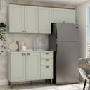 Ver imagem 6 de Cozinha Compacta Modulada 3 Peças 100% MDF 2 Armários Aéreos e Balcão para Pia sem Tampo Iluminata Verde Mint