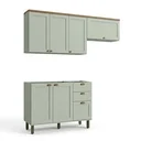 Ver imagem 2 de Cozinha Compacta Modulada 3 Peças 100% MDF 2 Armários Aéreos e Balcão para Pia sem Tampo Iluminata Verde Mint