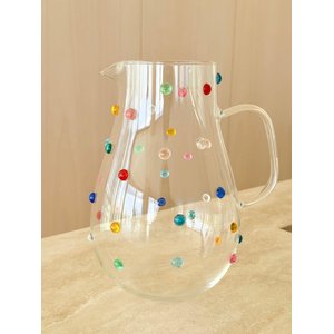 Jarra Àgua Suco Vidro  2 Litros  Decorada Com Mini Gemas Coloridas