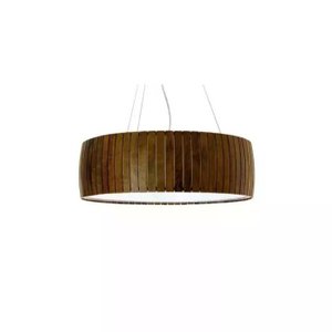 Pendente Fox Lustres 3021 Cilíndrico Ø60x22cm Madeira e Acrílico Cor:straw