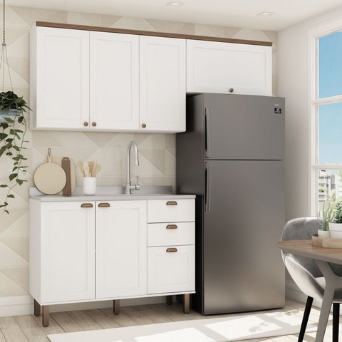 Cozinha Completa Modulada Aéreo 3 Portas Balcão 2 Portas 3 Gavetas com Divisor de Talheres sem Tampo