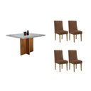Ver imagem 1 de Conjunto: Mesa de Cozinha Berlim Curvo 90cm + 4 Cadeiras Maldivas Naturale/Off White - Suede Marrom