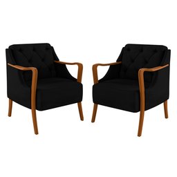 Kit 2 Poltronas Decorativas para Sala de Estar Capitonê Lapa M22 Veludo Preto - Mpozenato - 1 Kit 2 Poltronas Decorativas para Sala de Estar Capitonê Lapa M22 Veludo Preto - Mpozenato - 1
