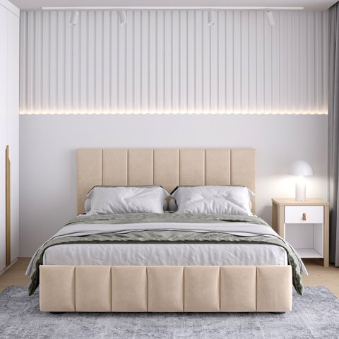 Cama com Cabeceira Casal Estofada Uvaia CabeCasa MadeiraOriginals