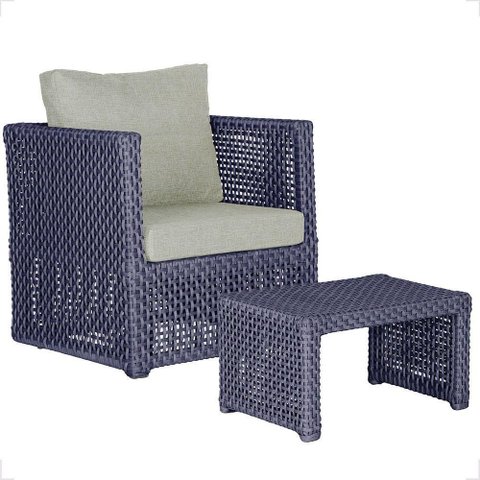 Mesa e 1 Poltrona Madri Corda Náutica Estofado 3 Trama Azul
