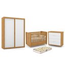 Ver imagem 1 de Dormitório Tutto New 2 Portas, Cômoda 4 Gavetas e Berço Freijó/Branco Soft com Colchão D18 - Matic M