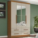 Ver imagem 2 de Guarda Roupa Solteiro 4 Portas com Espelho Mari 154x231 cm Cinamomo Areia Zanz