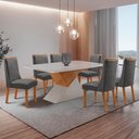 Ver imagem 1 de Mesa de Jantar Aster 180cm Tampo MDF Vidro Canto Copo com 6 Cadeiras Carolina