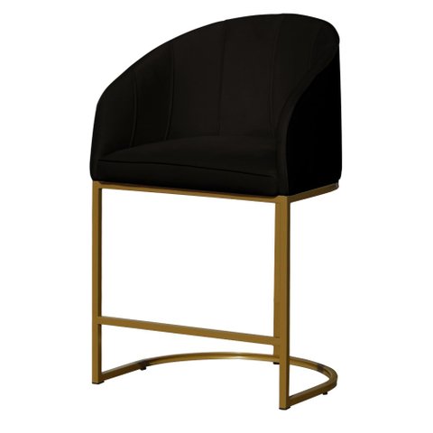 Poltrona Banqueta Decorativa Estofada Mia Veludo Base Metal Dourada - Estopar Poltrona Mia Veludo Pr