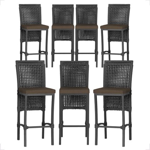 7 Banquetas em Alumínio Roma Preta Corda Náutica Tecido 9