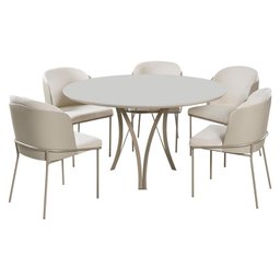 Conjunto Mesa de Jantar Barcelona Off White Base Champanhe 1,20m com 4 Cadeiras Aurora - 1