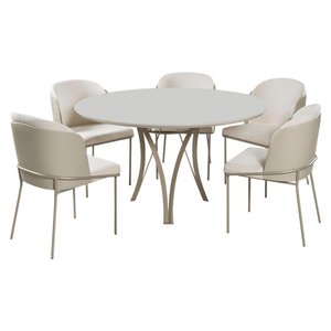 Conjunto Mesa de Jantar Barcelona Off White Base Champanhe 1,20m com 4 Cadeiras Aurora