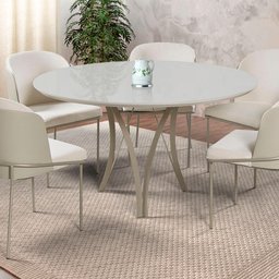 Conjunto Mesa de Jantar Barcelona Off White Base Champanhe 1,20m com 4 Cadeiras Aurora - 7