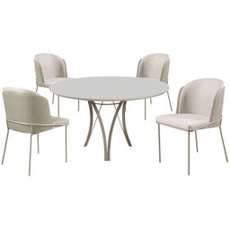 Conjunto Mesa de Jantar Barcelona Off White Base Champanhe 1,20m com 4 Cadeiras Aurora - 1