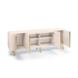 Conjunto Cristaleira Buffet com LED Portas de Vidro Pés Aço Maciço Cor Dourado Texas/Virginia Off Wh - 8
