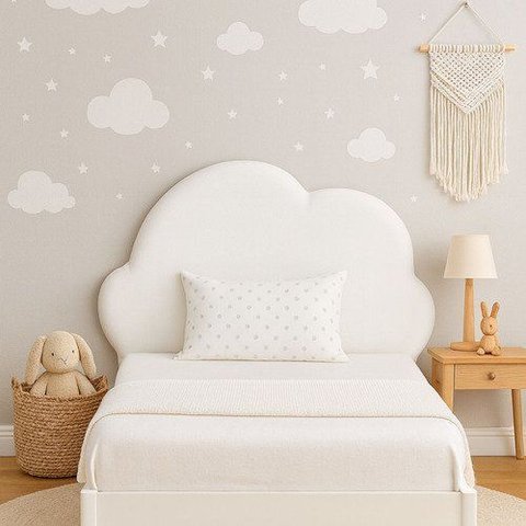 Cabeceira Modulada Nuvem Estofada Painel Infantil para Berço Branco