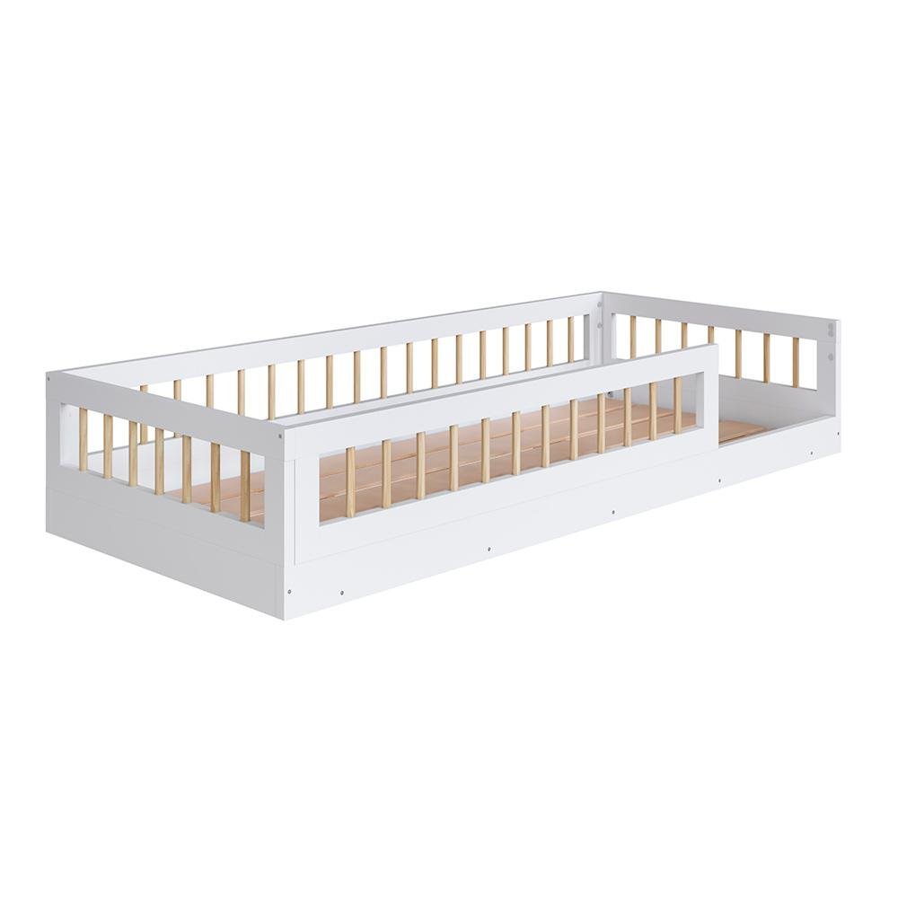 Cama Montessoriana Infantil Solteiro Com Grade De Proteção 84 x 195 cm Branco Suki Shop - 2