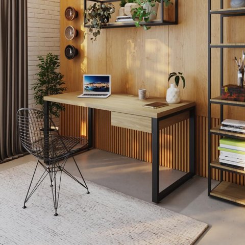 Mesa Diretor c/01 Gav. 150x70x75cm Yon YOME71501G Vermont Oak - Est.Preta