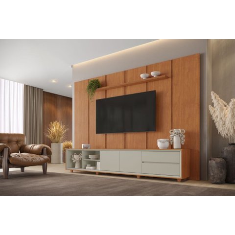 Conjunto Painel Dominus + Rack Premium Off White/Naturalle sem Extensão do Rack Mavaular