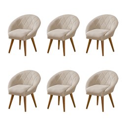 Kit 6 Poltronas Canastra Decorativa para Recepção Estofado Veludo Bege Pés Palito - 1