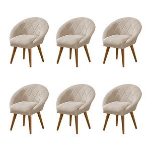 Kit 6 Poltronas Canastra Decorativa para Recepção Estofado Veludo Bege Pés Palito