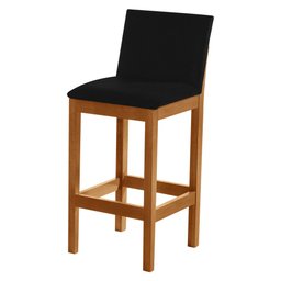 Kit 2 Banquetas Alta Pérola com Encosto Estofada em Veludo Preto Madeira Maciça Castanho - 3