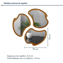 Conjunto 3 Espelhos Orgânicos Moldura em Mdf Miraggio - 4