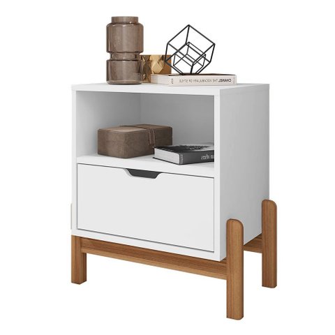 Mesa de Cabeceira Antares 1 Gaveta - Branco C/ Cedro