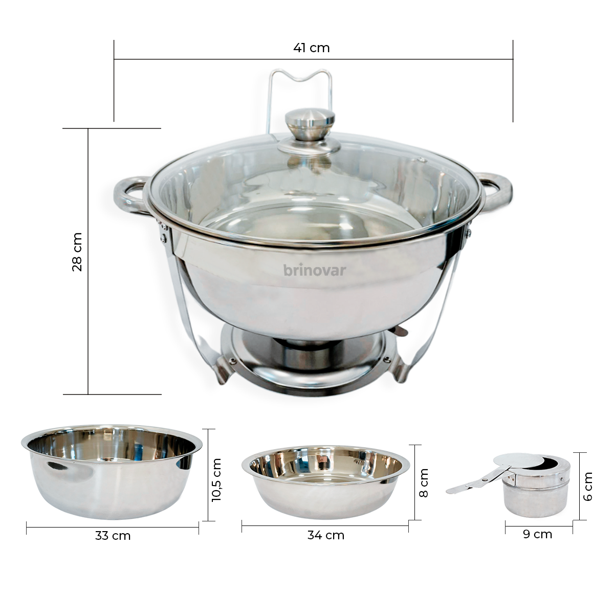 Rechaud Redondo Banho Maria Gourmet Aço Inox 5 Litros com Tampa de Vidro - Brinovar - 2