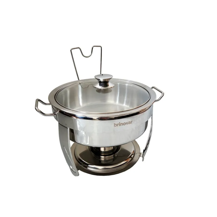 Rechaud Redondo Banho Maria Gourmet Aço Inox 5 Litros com Tampa de Vidro - Brinovar - 2