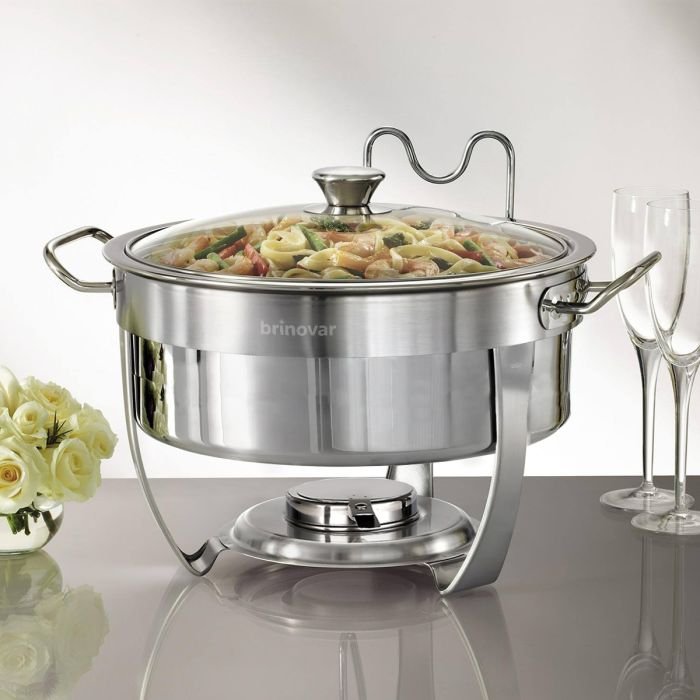 Rechaud Redondo Banho Maria Gourmet Aço Inox 5 Litros com Tampa de Vidro - Brinovar - 5