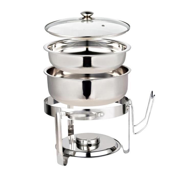 Rechaud Redondo Banho Maria Gourmet Aço Inox 5 Litros com Tampa de Vidro - Brinovar - 6